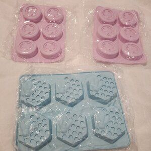 NEW Bee Soap Molds - Set of 3 - (2 pink round 6 cavity and 1 blue 6 cavity mold)